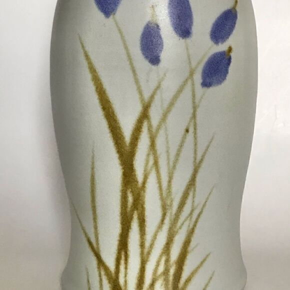 Vintage Artist Signed Blue Floral Botanical 8”  Salt Glaze Pottery Vase - Picture 10 of 14